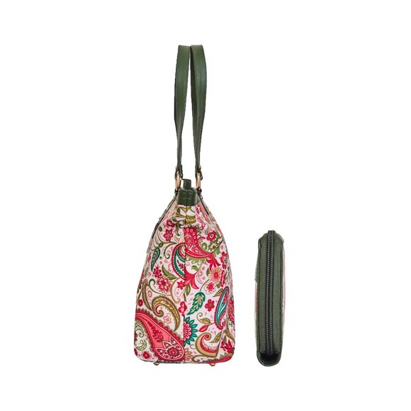 Handcrafted Paisley Printed shoulder Tote Bag & Wristlet Combo Set for Women - Picture 4 of 5